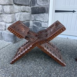Traditional African carved folding X stool chairs pair of chairs 