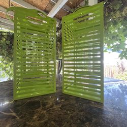 Pair of Decorative Green Metal Slatted Lanterns – Patio Candle Holders