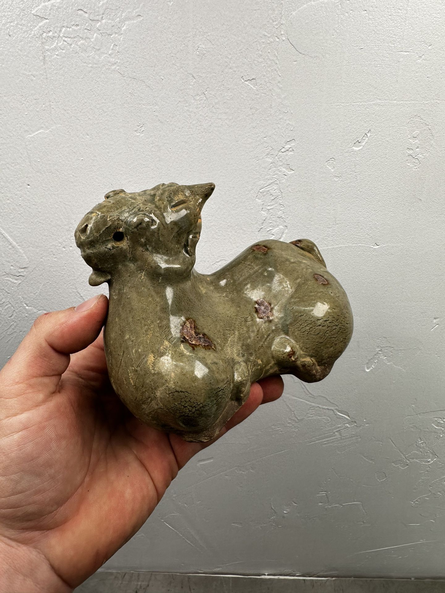 Antique Chinese Ming/ Qing Style Celadon Pottery Sheep Statue Qing Dynasty
