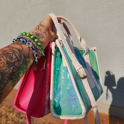 Hot Pink & Sequin Tote Bag with Crossbody Strap