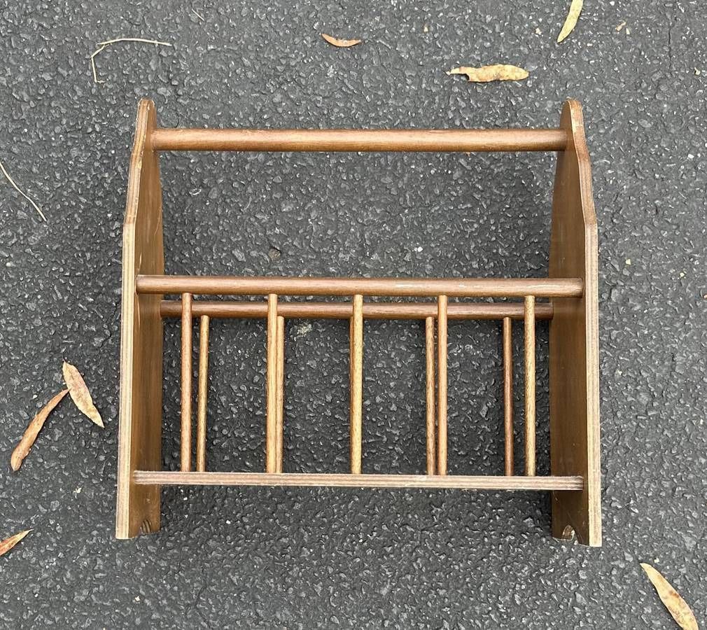 Antique Spindle Wood Magazine Holder Rack