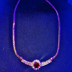 Vintage Ruby And Diamond Marked ROMAN Necklace