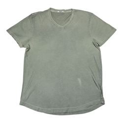 Buck Mason V Neck Shirt Mens XL Green Short Sleeve Curved Hem Tee USA Made BM145