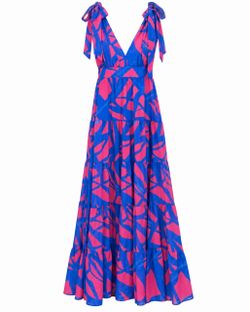 Blue & Pink Tiered Maxi Dress with Tie Straps size L