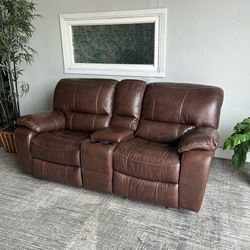 Brown Leather Loveseat