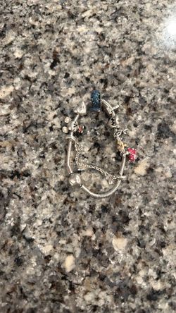 Silver pandora bracelet with charms