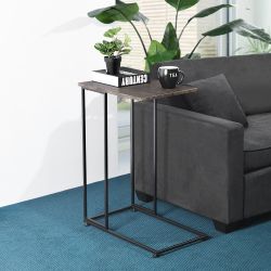Homy Casa ROZELLE Dark Brown C-Shaped Side Table, Sofa Snack Table & Laptop Table with Black Metal Frame for Living Room, Bedroom & Small Spaces, Open
