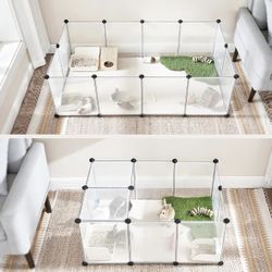 SONGMICS Pet Playpen with Floor, Small Animal Pen, Pet Fence Indoor, DIY Plastic Enclosure for Hamsters, Rabbits, Hedgehogs, Ferrets