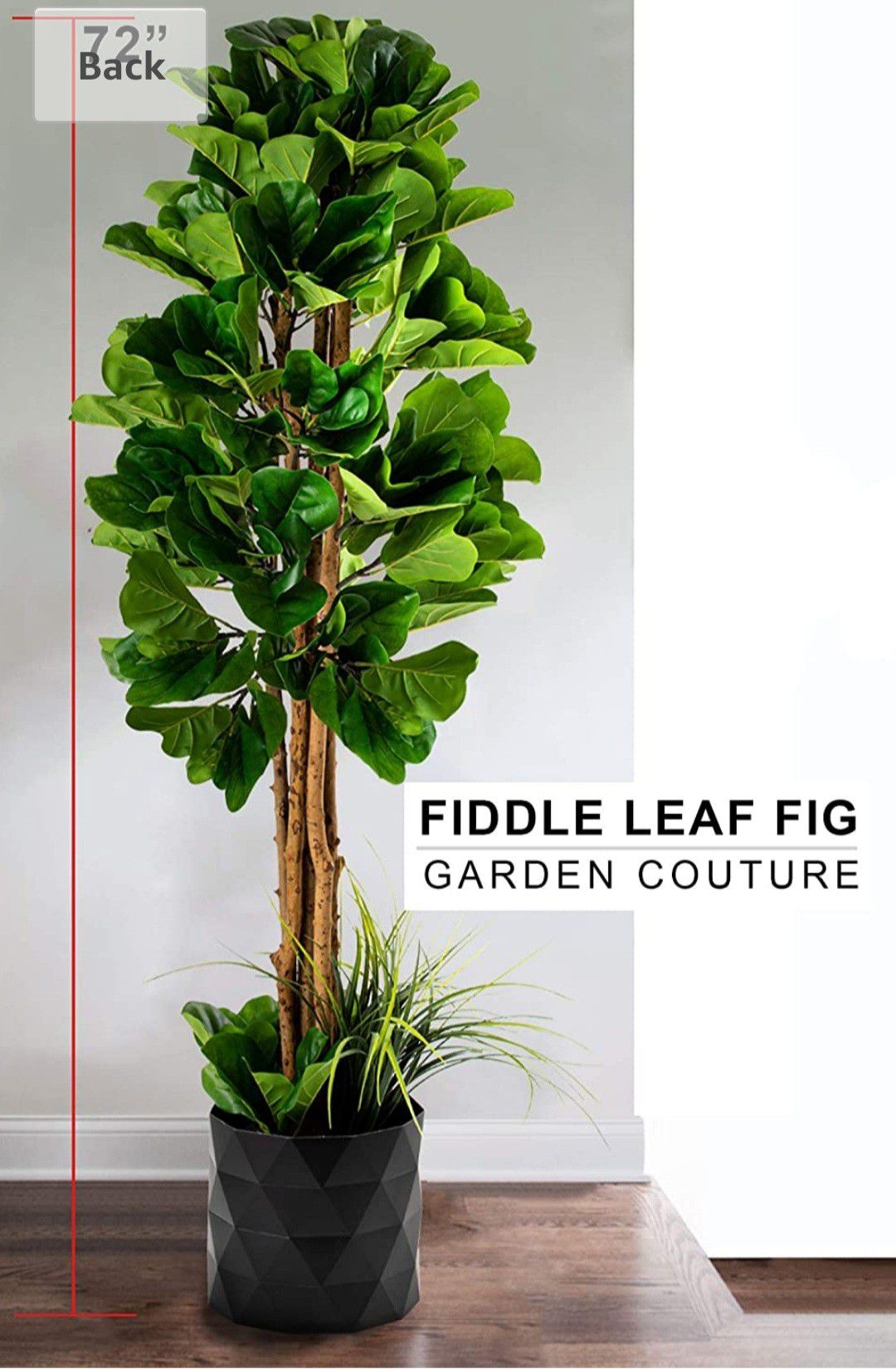 GARDEN COUTURE Deluxe 72" Premium Fiddle Leaf FIG Artificial Tree + Fiddle Leaf and Tropical Grass Foliage in 10" Base + 12" Plant Pot Skirt (New)