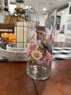 Hummingbird Floral Glass vase