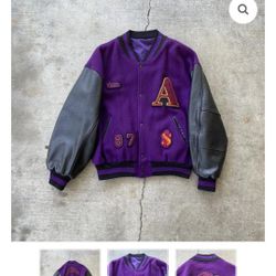 Vintage Aldus Varsity Leather & Wool Bomber Style Jacket Coat