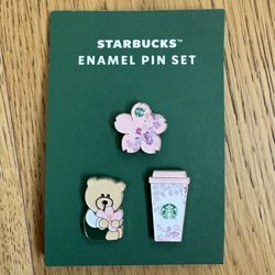 Starbucks Enamel Pin Set Cherry Blossom Sakura 2026 Collection Set of 3