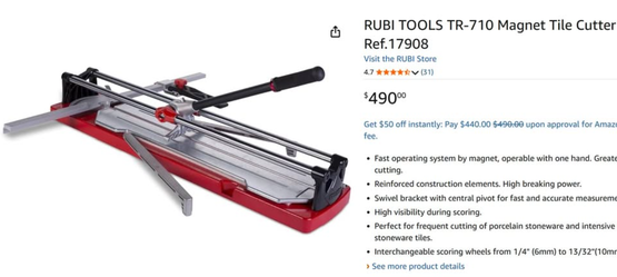 RUBI TOOLS TR-710 Magnet Tile Cutter