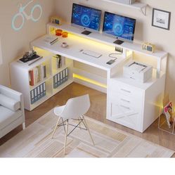 Ravleen 66” W L-Shaped Computer Desk with Cube shelves and Cabinet