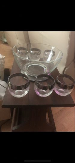 Vintage punch bowl and cups