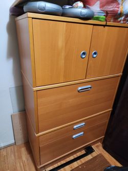 Desk and filing cabinet