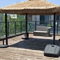 New 10’x10’ Metal Frame Thatched Tiki Bar Gazebo Patio Gazebo with Straw Thatch Roofing