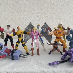 Marvel X-Men Cyclops Rogue Archangel Cannonball Jubilee Puck ToyBiz 5” Lot Of 8