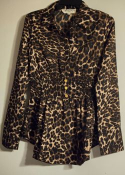 A animal print long sleeve blouse with front buttons
