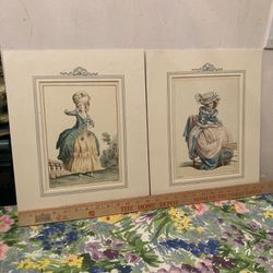 Set Of Vintage Lithographs With Mats