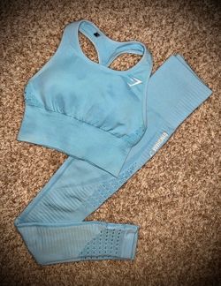 Gymshark sky‑blue seamless bra + leggings set (new) - Small