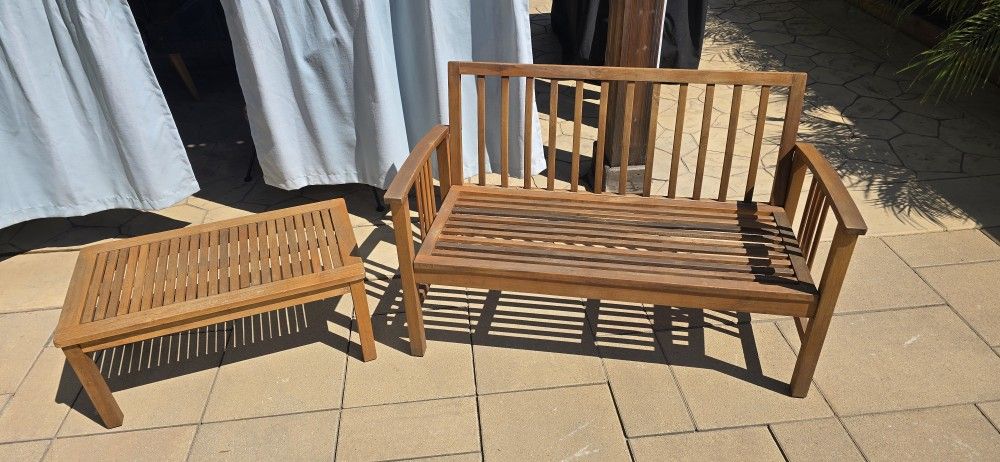 Wooden Bench And Table 