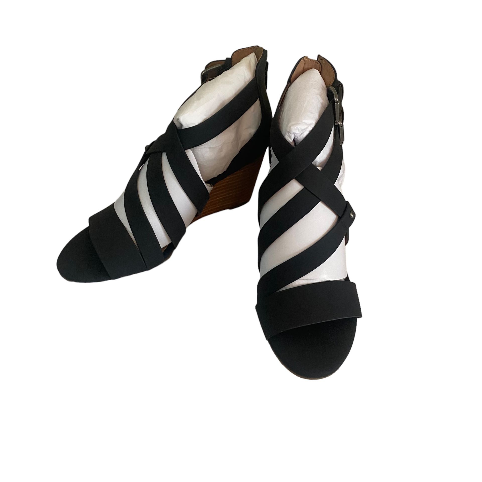 Crown Vintage Strappy Sandals Wedge Heel Black Size 7.5