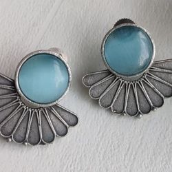 Beautiful Brass Earrings Desi Indian Blue Festive Wedding 