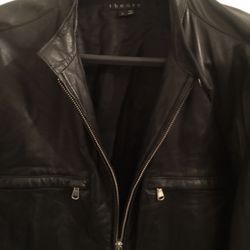 Authentic THEORY Butter Soft Black Leather Jacket Size L GC Wear Along Zipper
