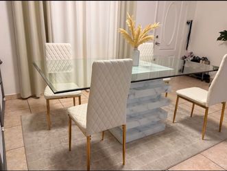 Marble and glass dining table and chairs