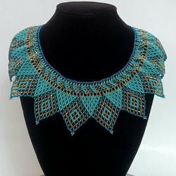 Handmade Beaded Guatemala Native Artisians Necklace Turquoise/Gold Color ( Collar Artesanal Azul  Turquesa)