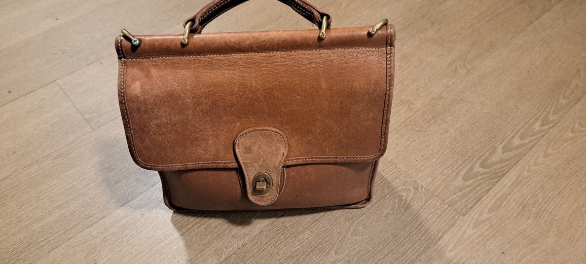 Vtg Mini Leather Messanger Bag Law Attache Cognac Coach