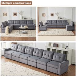Velvet modular combination sofa with storage, living room combination sleeper sofa (Gray)
