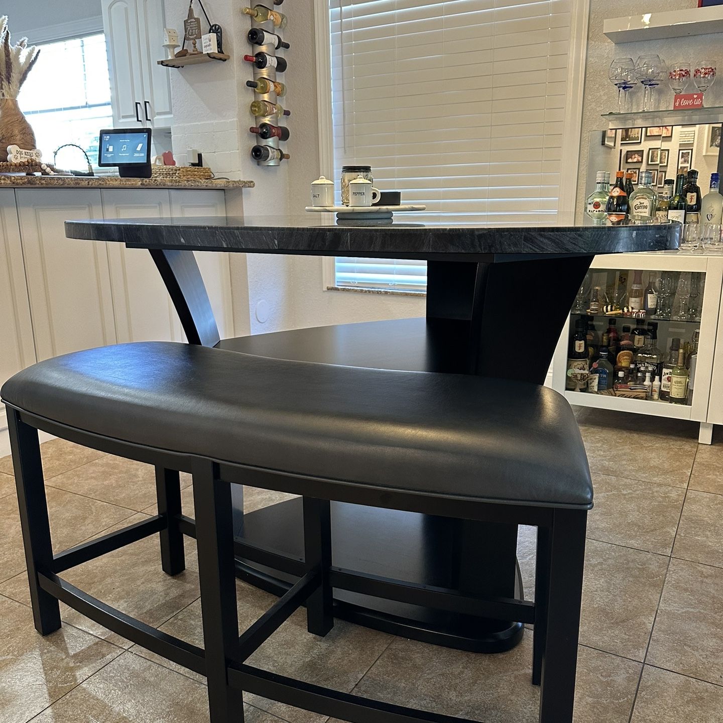 Dining Table & Bench Counter Height And Four Chairs 