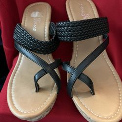 Fashion Focus Womens Black Cork Wedge Sandal