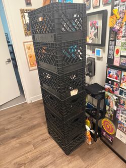 Black Plastic Milk Crates - Set of 6