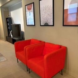 Pair of Red Upholstered Accent Chairs from Ikea