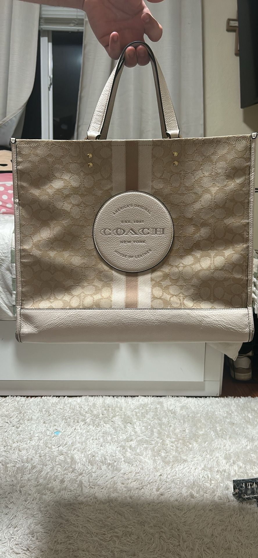 NWT Coach Dempsey Tote 40 In Signature Jacquard With Stripe And Coach Patch