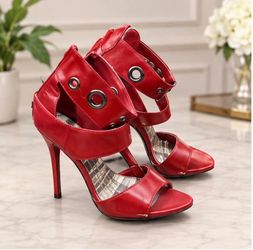Size 8.5-9, red Michael Antonio ankle strap stilleto heels