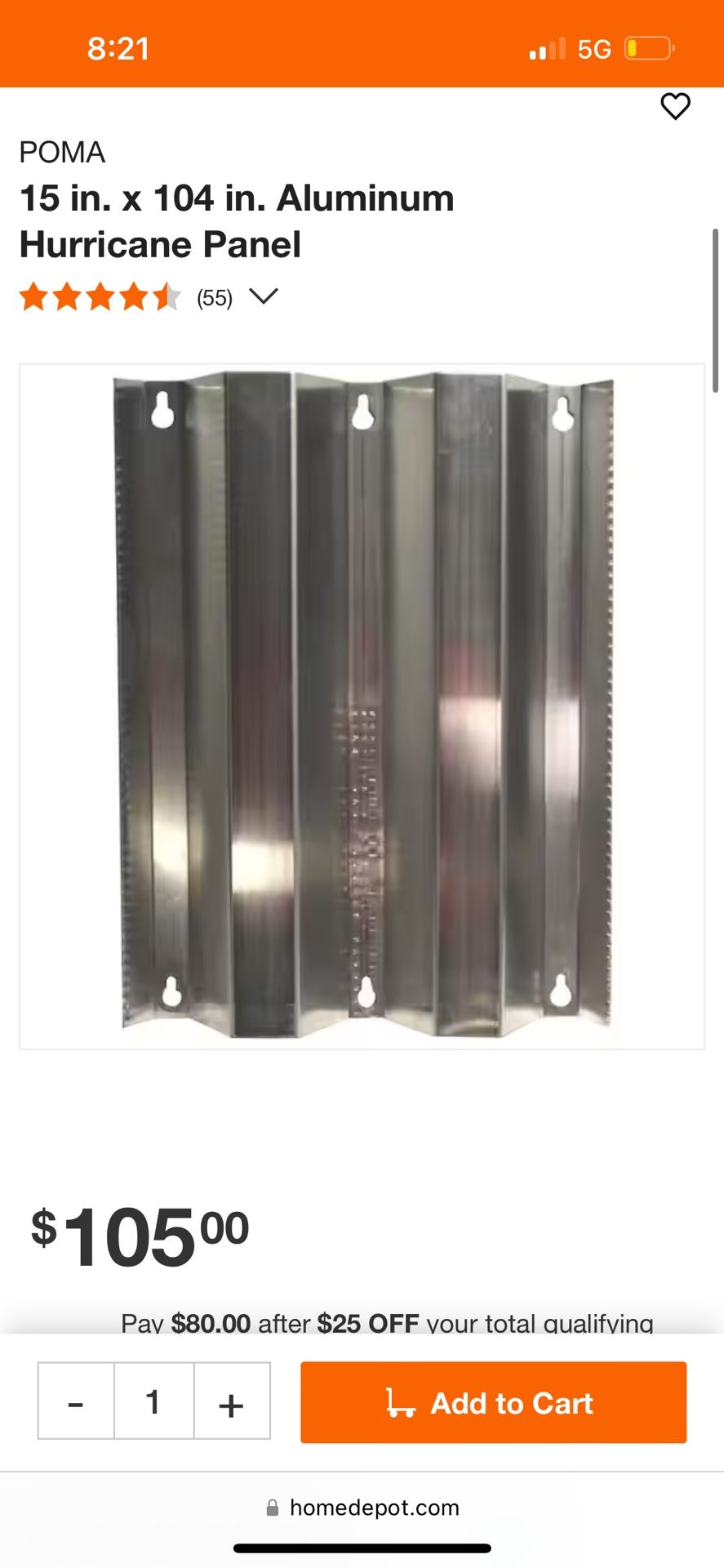 Four 15 Inch. By 104 Inch Aluminum Hurricane Panel