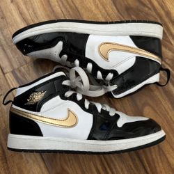 2019 Air Jordan 1 Mid Patent SE PS 'Black Gold SZ 2Y