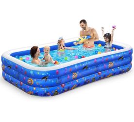 Family Inflatable Swimming Pool, 118" X 69" X 21" Full-Sized, Lounge Pool for Kids, Adult, Toddlers for Ages 6+, Outdoor, Garden, Backyard, Summer Wat