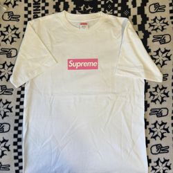 Supreme Pink on White Box Logo Print Tee Short Sleeve Men's Size M 
