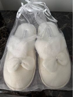 New White Bow Bed Slippers
