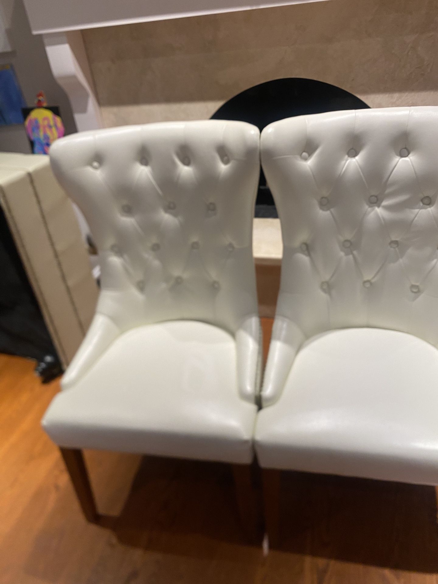 Set Of 2 Genuine Leather Chairs- White