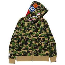 A Bathing Ape Men Big ABC Camo Shark Full Zip Hoodie (green)