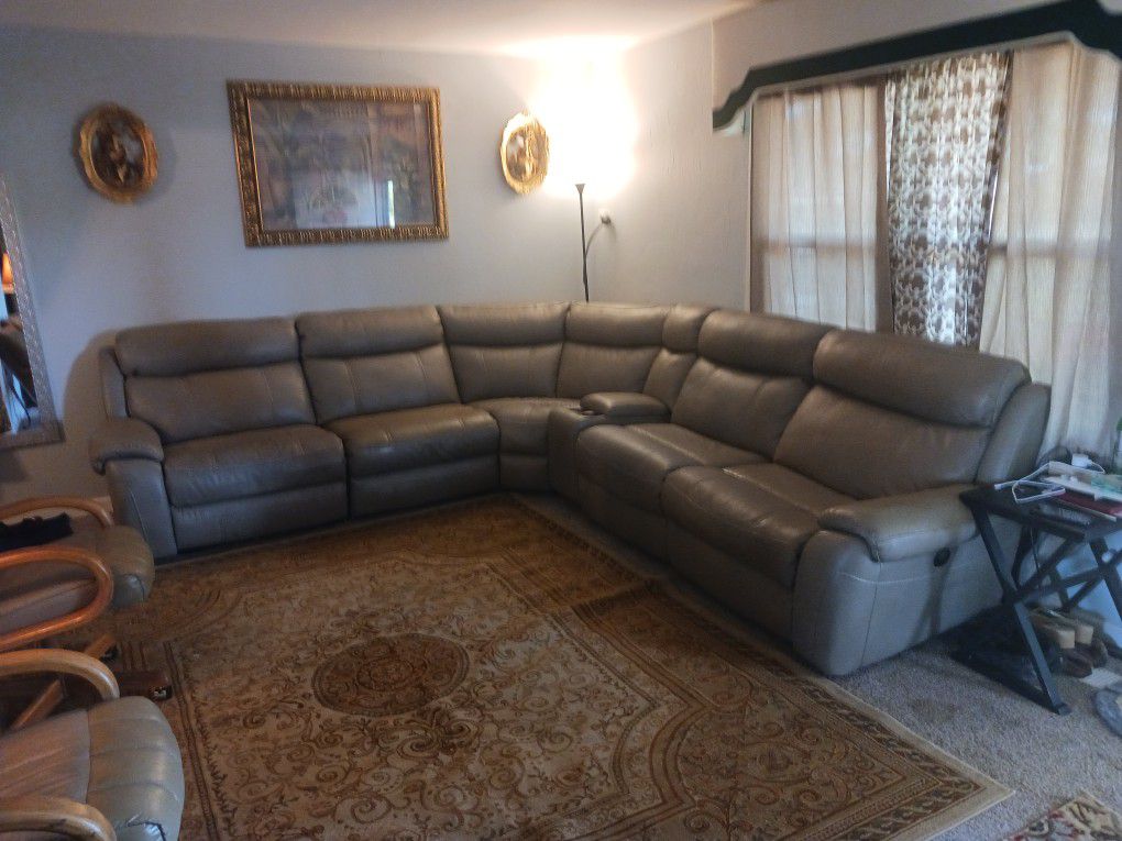 Lether Sectional Sofa Beige 2 Lazy Boy Chairs