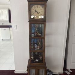 Wing Up Ridgeway Grandfather Clock/armoire With Light Mirrors And Curtained Cabinet
