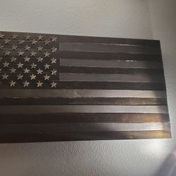 USA Black Out Wooden Flag