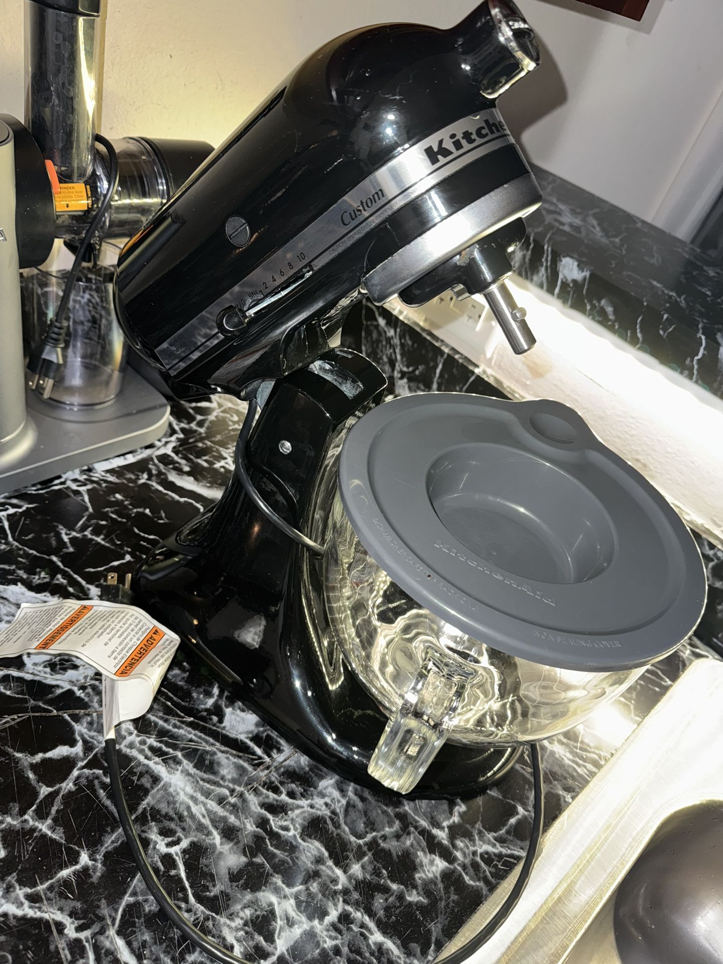 KitchenAid 5-qt Tilt Head Glass Bowl Stand Mixer with lid and attachments